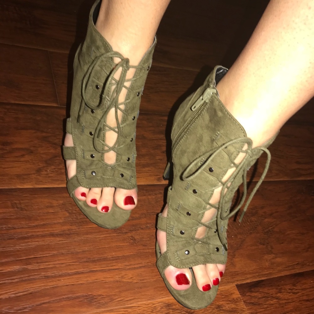 Wild Diva Lounge Caged Lace-Up Booties